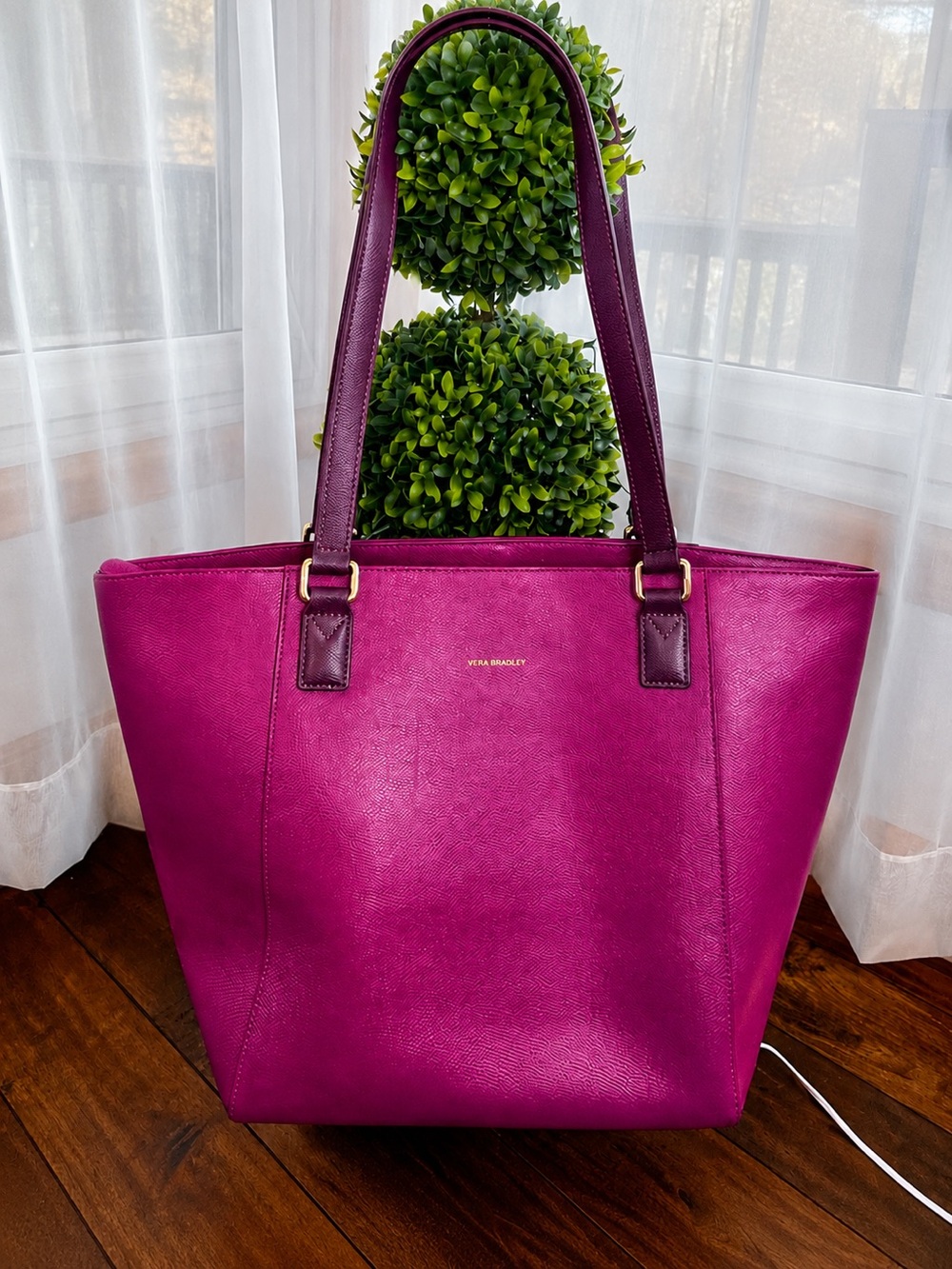 Vera Bradley Ella Leather Tote Handbag Plum - Picture 2 of 16